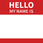 A red introduction sticker/tag